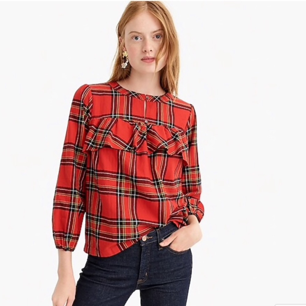 J. Crew Plaid Flannel Ruffle Top
